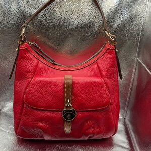 Dooney & Bourke Red Leather Shoulder Bag with Brown Accents Beautiful Dooney BIG